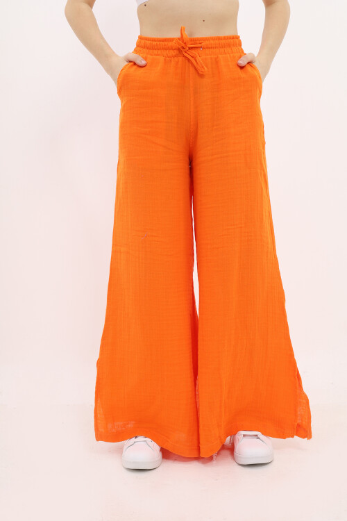 Kız Çocuk Ekstra Geniş Paçalı Muslin Pantolon LX 229
