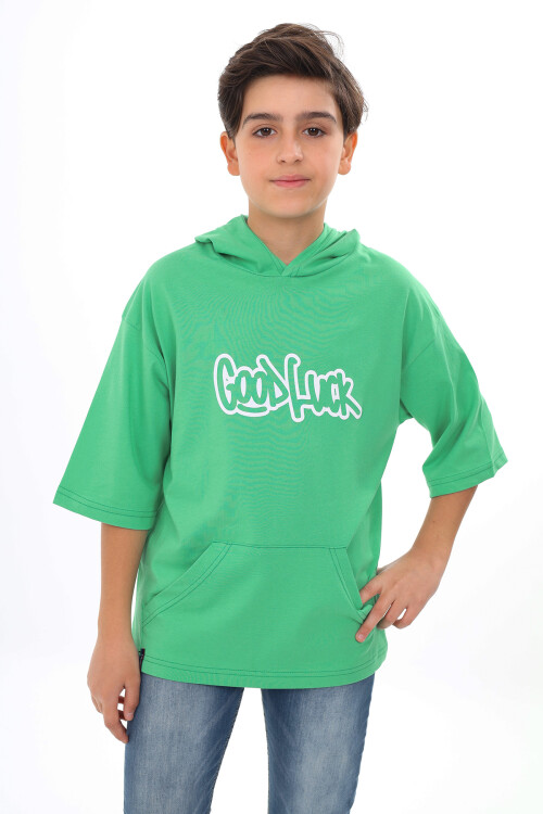 Erkek Çocuk Kapüşonlu Kanguru Cepli T-Shirt 9-14 Yaş Lx7072