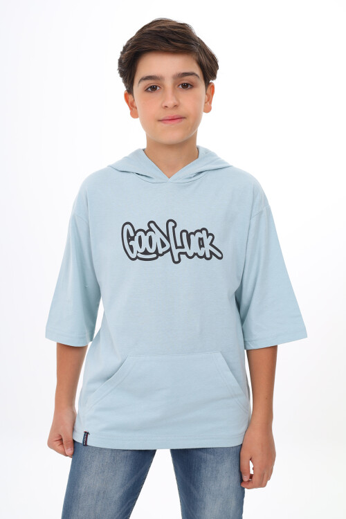 Erkek Çocuk Kapüşonlu Kanguru Cepli T-Shirt 9-14 Yaş Lx7072
