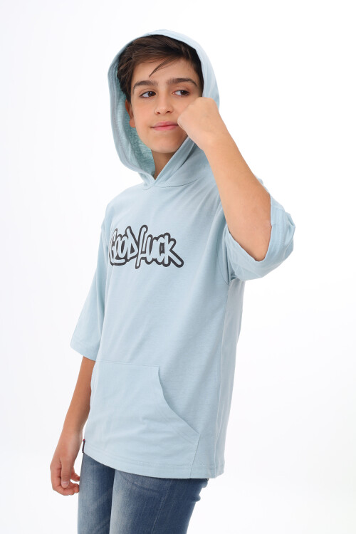 Erkek Çocuk Kapüşonlu Kanguru Cepli T-Shirt 9-14 Yaş Lx7072