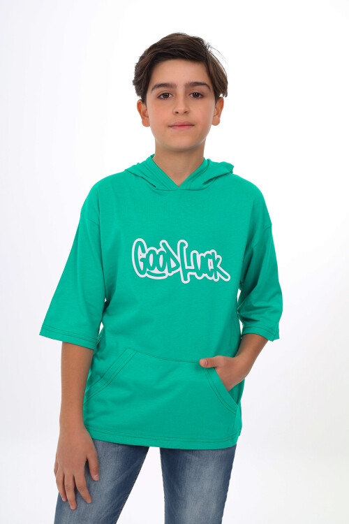 Erkek Çocuk Kapüşonlu Kanguru Cepli T-Shirt 9-14 Yaş Lx7072