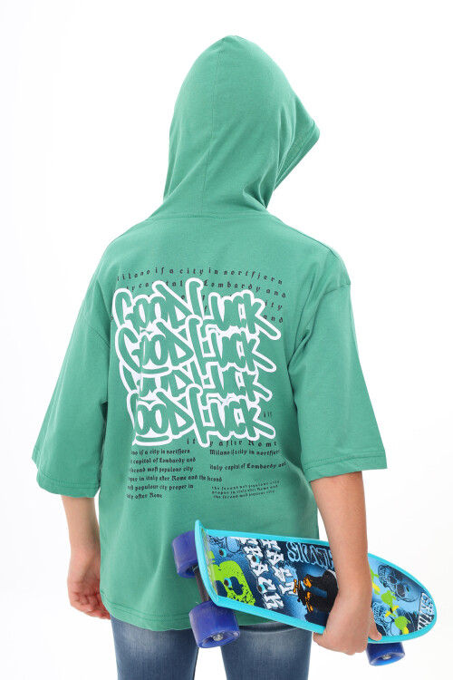 Erkek Çocuk Kapüşonlu Kanguru Cepli T-Shirt 9-14 Yaş Lx7072