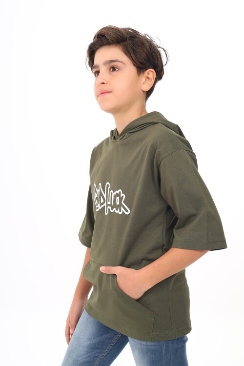 Erkek Çocuk Kapüşonlu Kanguru Cepli T-Shirt 9-14 Yaş Lx7072