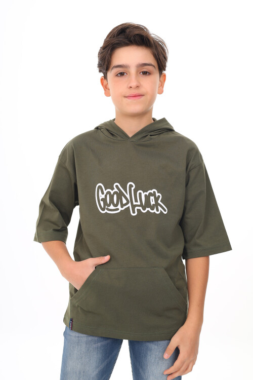 Erkek Çocuk Kapüşonlu Kanguru Cepli T-Shirt 9-14 Yaş Lx7072