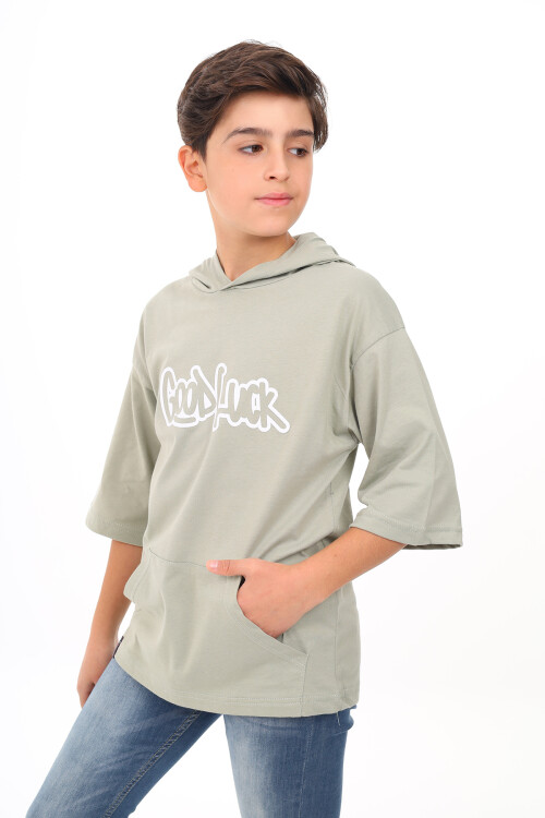 Erkek Çocuk Kapüşonlu Kanguru Cepli T-Shirt 9-14 Yaş Lx7072
