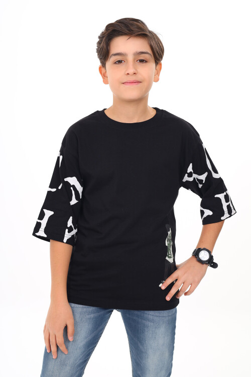 Erkek Çocuk Kol Yazı Baskılı T-Shirt 9-14 Yaş Lx7067