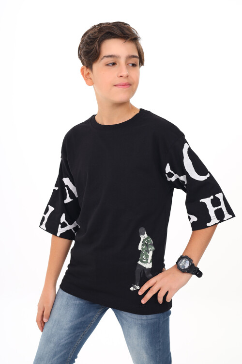 Erkek Çocuk Kol Yazı Baskılı T-Shirt 9-14 Yaş Lx7067