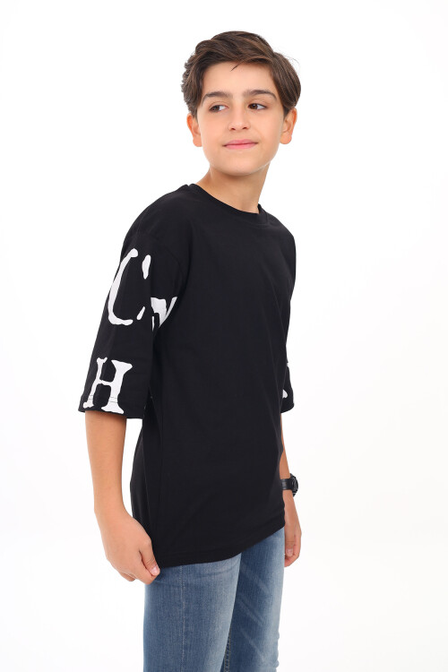 Erkek Çocuk Kol Yazı Baskılı T-Shirt 9-14 Yaş Lx7067