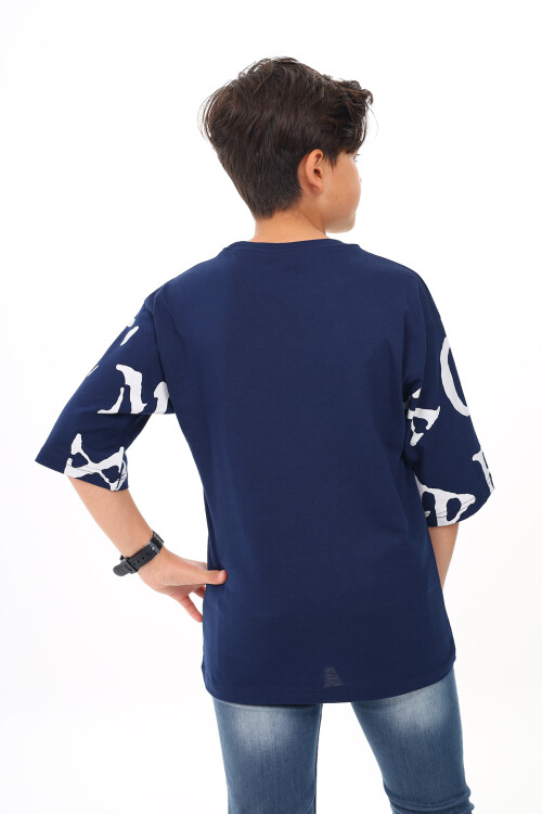Erkek Çocuk Kol Yazı Baskılı T-Shirt 9-14 Yaş Lx7067