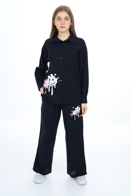 Kız Çocuk Gömlekli Alt-Üst Takım Lx311