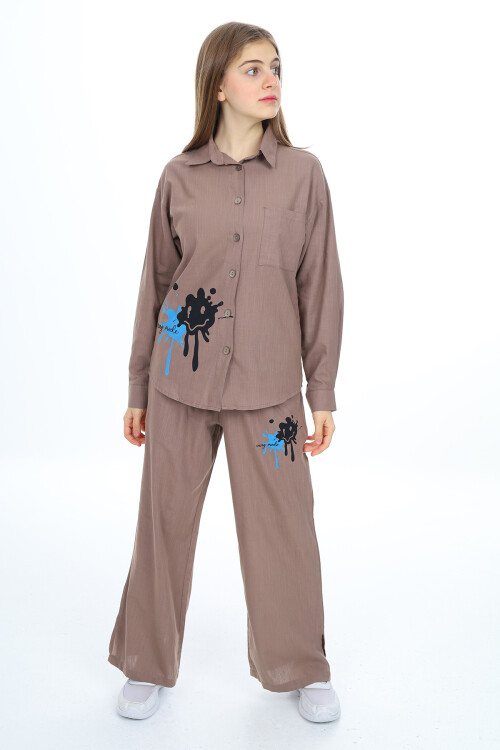 Kız Çocuk Gömlekli Alt-Üst Takım Lx311