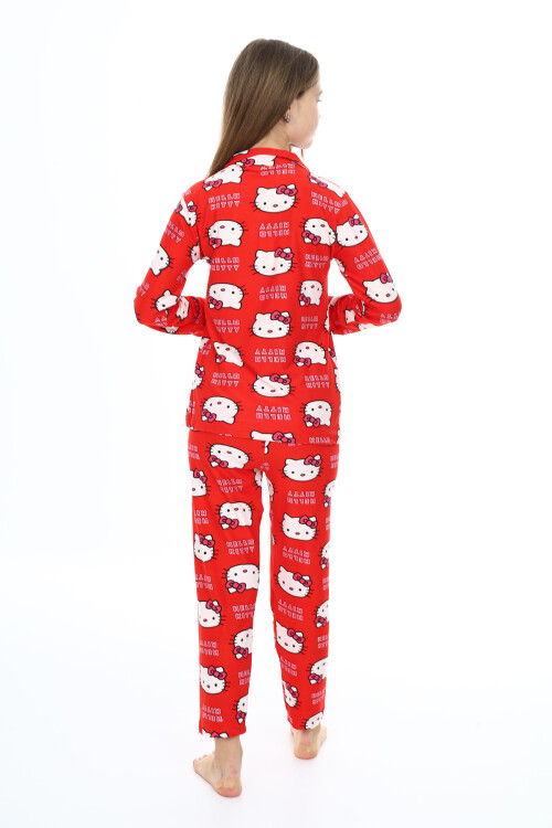 Kız Çocuk Kedi Baskılı Pijama Takımı 7-16 Yaş 0150