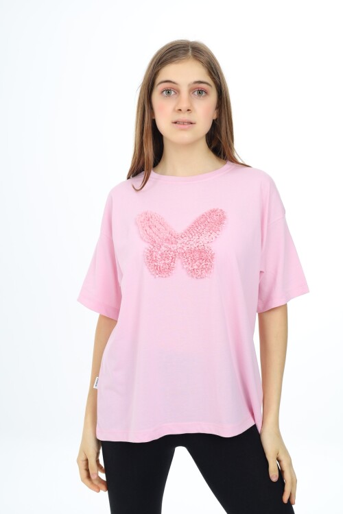 Kız Çocuk Kelebek Baskılı T-Shirt 9-14 Yaş Px037