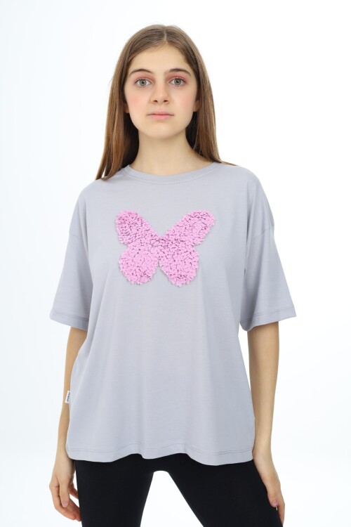 Kız Çocuk Kelebek Baskılı T-Shirt 9-14 Yaş Px037