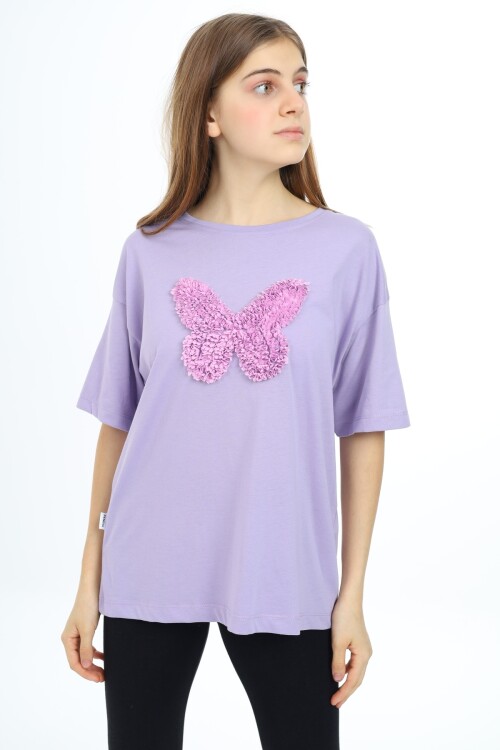 Kız Çocuk Kelebek Baskılı T-Shirt 9-14 Yaş Px037