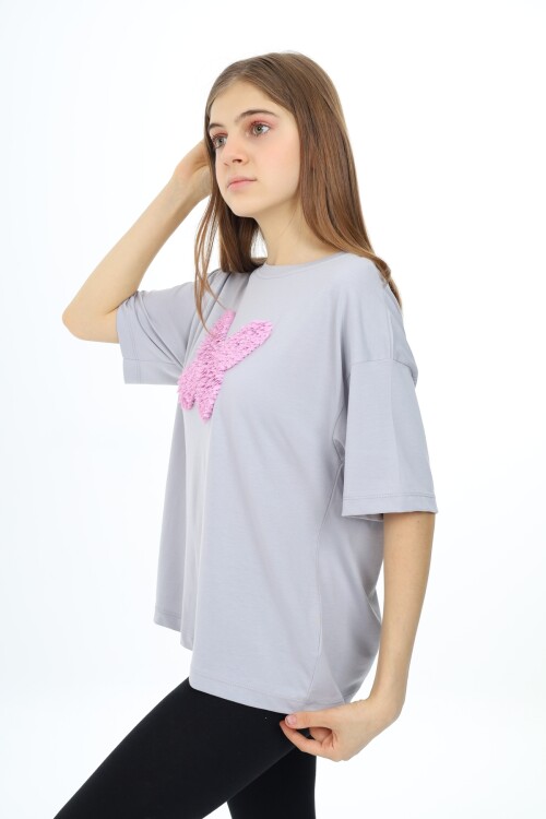 Kız Çocuk Kelebek Baskılı T-Shirt 9-14 Yaş Px037