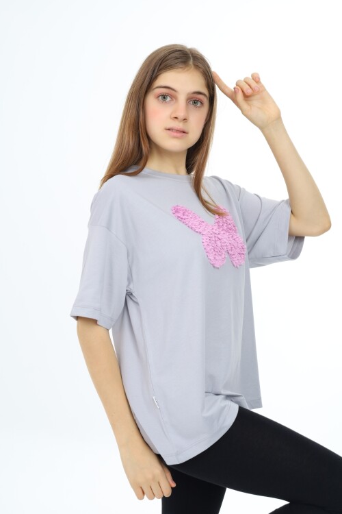 Kız Çocuk Kelebek Baskılı T-Shirt 9-14 Yaş Px037