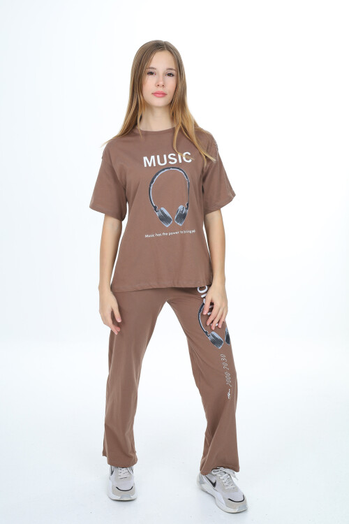 Kız Çocuk Kulaklık Baskılı Takım 9-14 Yaş LX303