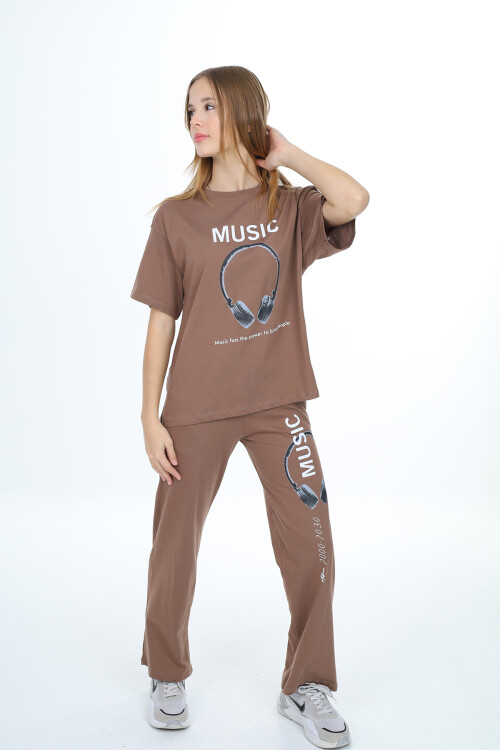 Kız Çocuk Kulaklık Baskılı Takım 9-14 Yaş LX303