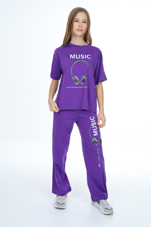 Kız Çocuk Kulaklık Baskılı Takım 9-14 Yaş LX303