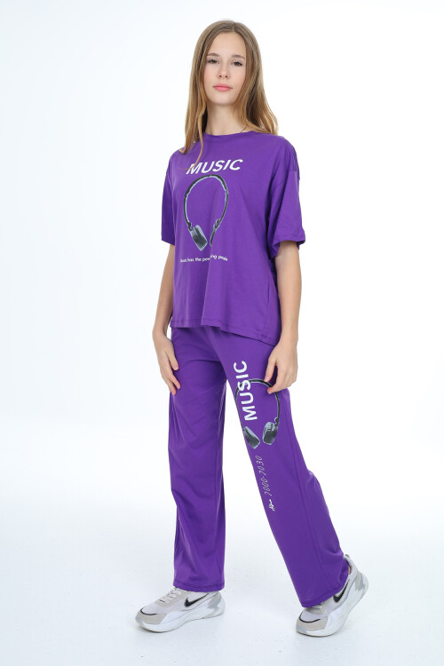 Kız Çocuk Kulaklık Baskılı Takım 9-14 Yaş LX303