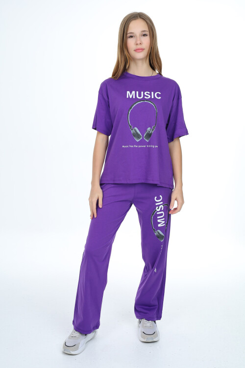 Kız Çocuk Kulaklık Baskılı Takım 9-14 Yaş LX303