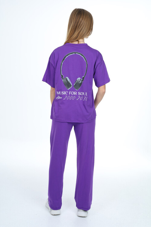 Kız Çocuk Kulaklık Baskılı Takım 9-14 Yaş LX303