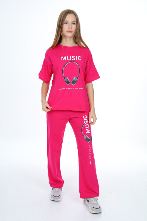 Kız Çocuk Kulaklık Baskılı Takım 9-14 Yaş LX303