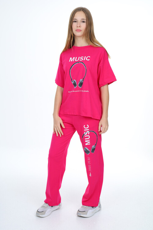 Kız Çocuk Kulaklık Baskılı Takım 9-14 Yaş LX303