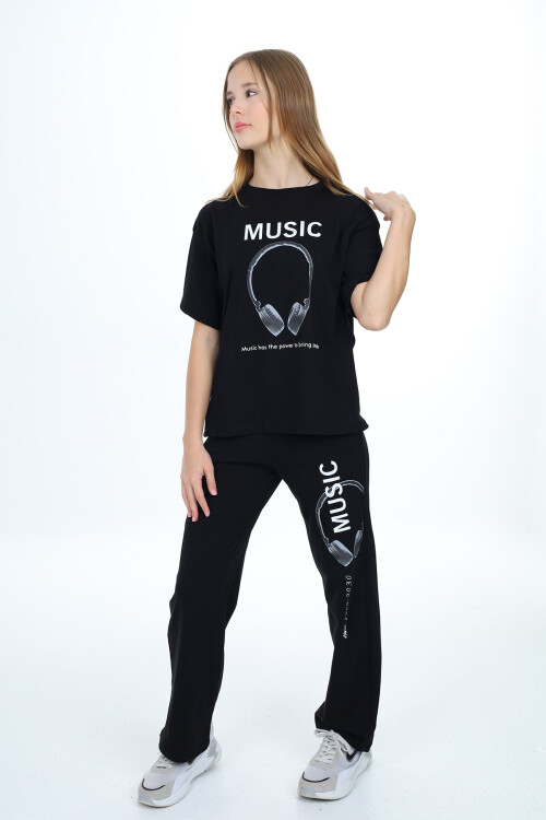 Kız Çocuk Kulaklık Baskılı Takım 9-14 Yaş LX303