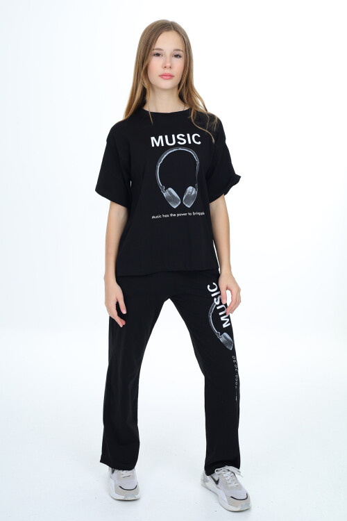 Kız Çocuk Kulaklık Baskılı Takım 9-14 Yaş LX303