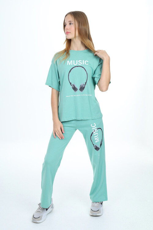 Kız Çocuk Kulaklık Baskılı Takım 9-14 Yaş LX303