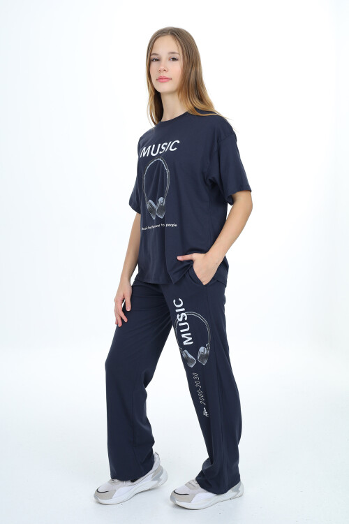 Kız Çocuk Kulaklık Baskılı Takım 9-14 Yaş LX303