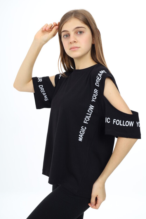Kız Çocuk Omuzları Açık T-Shirt 9-14 Yaş px017