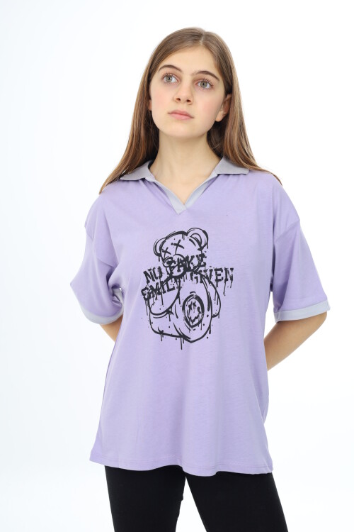 Kız Çocuk Polo Yaka Garnili T-Shirt 9-14 Yaş Lx018
