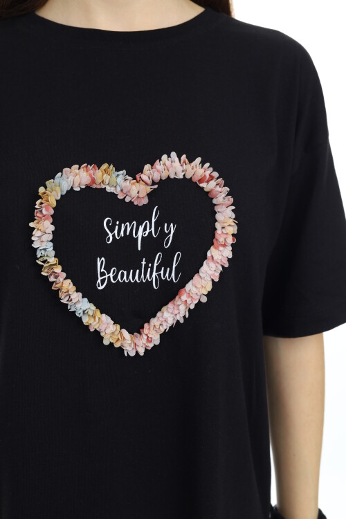 Kız Çocuk Tasarım Kalp Desenli T-Shirt 9-14 Yaş Lx036