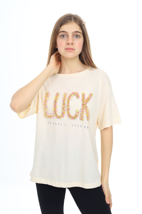 Kız Çocuk Tasarım Yazı Desenli T-Shirt 9-14 Yaş Lx038