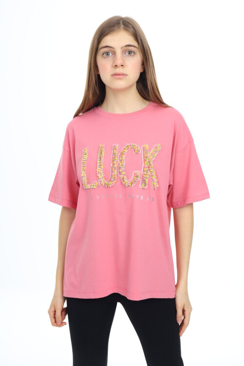 Kız Çocuk Tasarım Yazı Desenli T-Shirt 9-14 Yaş Lx038