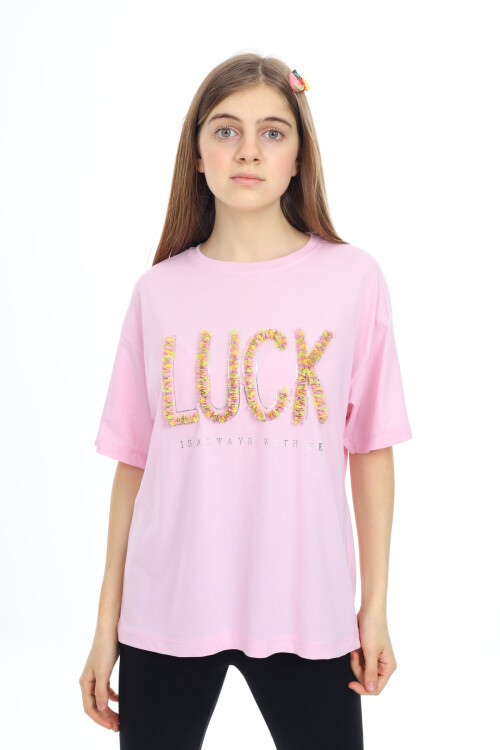 Kız Çocuk Tasarım Yazı Desenli T-Shirt 9-14 Yaş Lx038