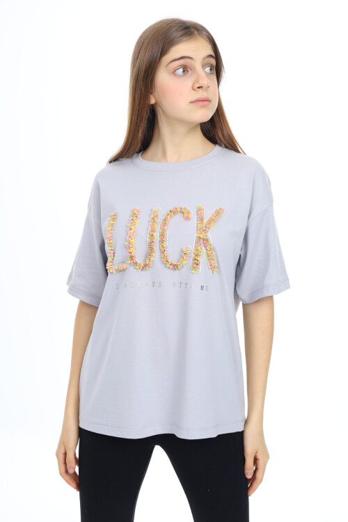 Kız Çocuk Tasarım Yazı Desenli T-Shirt 9-14 Yaş Lx038