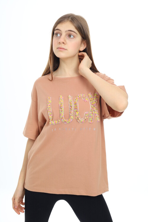 Kız Çocuk Tasarım Yazı Desenli T-Shirt 9-14 Yaş Lx038