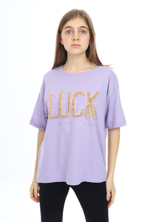 Kız Çocuk Tasarım Yazı Desenli T-Shirt 9-14 Yaş Lx038