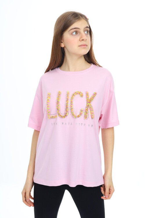 Kız Çocuk Tasarım Yazı Desenli T-Shirt 9-14 Yaş Lx038