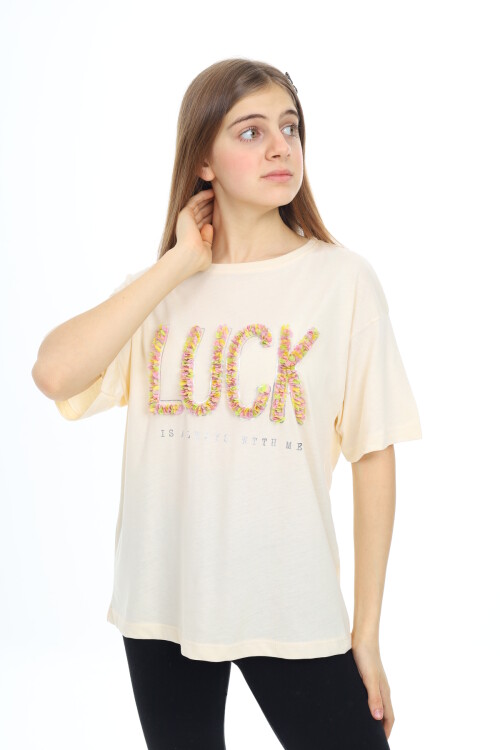 Kız Çocuk Tasarım Yazı Desenli T-Shirt 9-14 Yaş Lx038