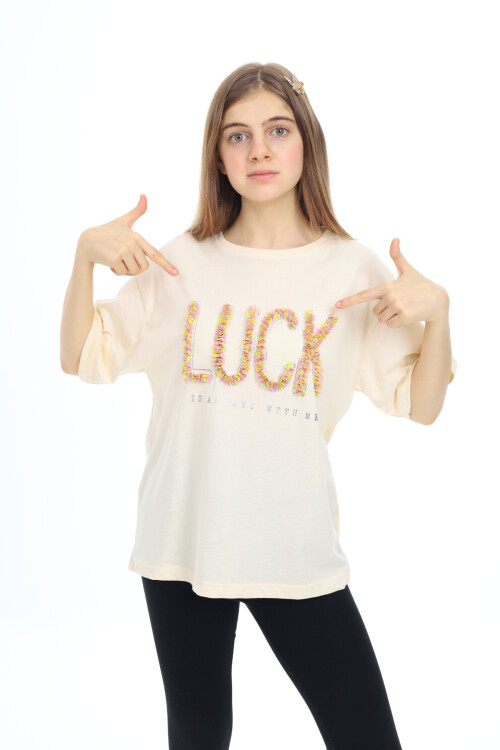Kız Çocuk Tasarım Yazı Desenli T-Shirt 9-14 Yaş Lx038