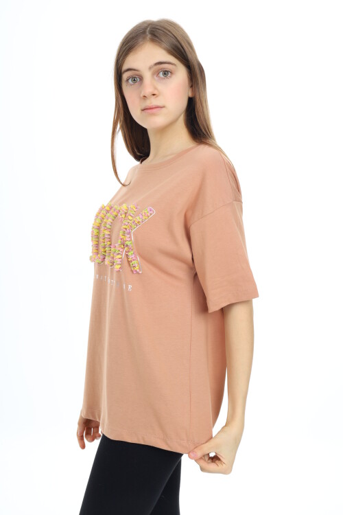 Kız Çocuk Tasarım Yazı Desenli T-Shirt 9-14 Yaş Lx038
