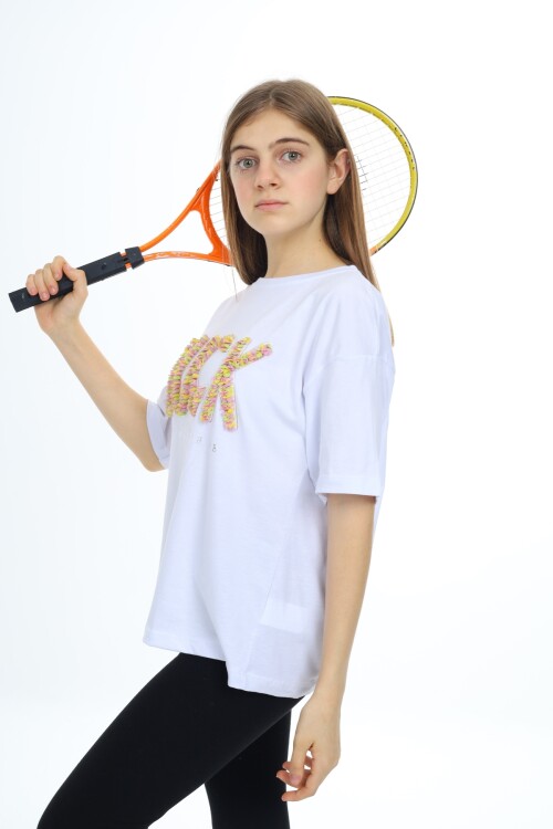 Kız Çocuk Tasarım Yazı Desenli T-Shirt 9-14 Yaş Lx038