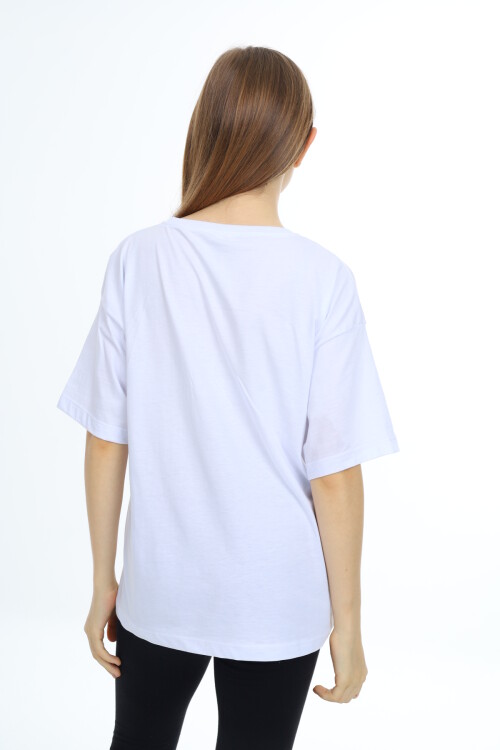 Kız Çocuk Tasarım Yazı Desenli T-Shirt 9-14 Yaş Lx038