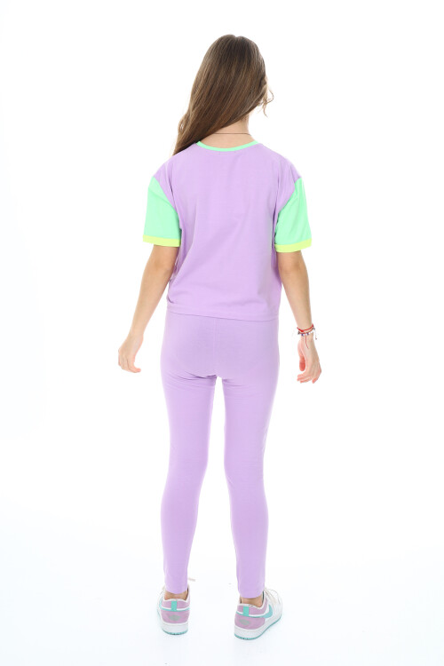 Kız Çocuk Taytlı-Crop-Bloklu-Alt-Üst Takım 9-14 Yaş 8006