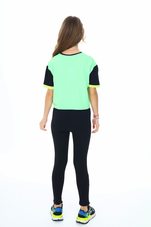 Kız Çocuk Taytlı-Crop-Bloklu-Alt-Üst Takım 9-14 Yaş 8006